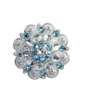 Aqua & Clear Bright Silver 1.5" European Crystal Concho 1
