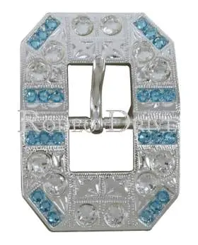 Aqua & Clear Bright Silver European Crystal Square Cart Buckle 1