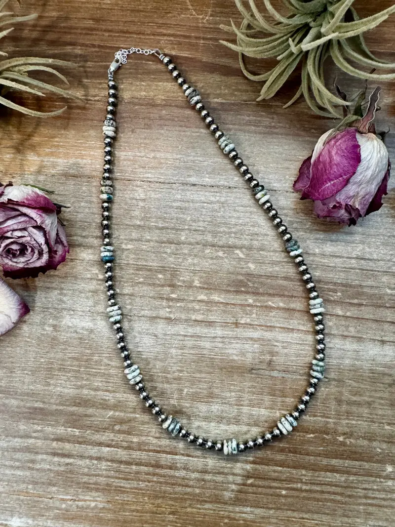 Azurite & Sterling Silver Pearl Necklace – 5Mm - 19" 1