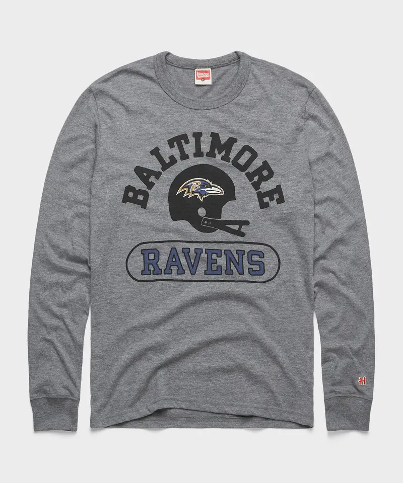 Baltimore Ravens Throwback Helmet Long Sleeve Tee 1