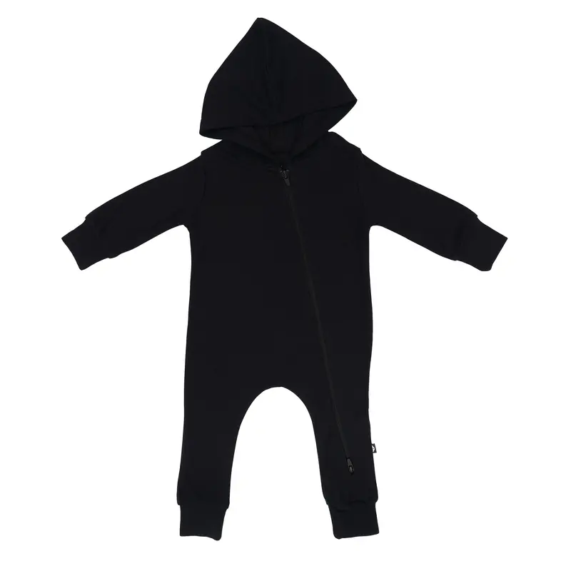 Bamboo Jersey Hooded Zippered Romper In Midnight 1