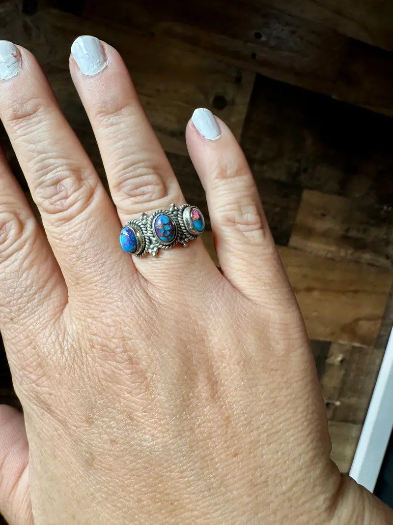 Band Ring - Size 8 12 - Purple Dahlia & Sterling Silver 2