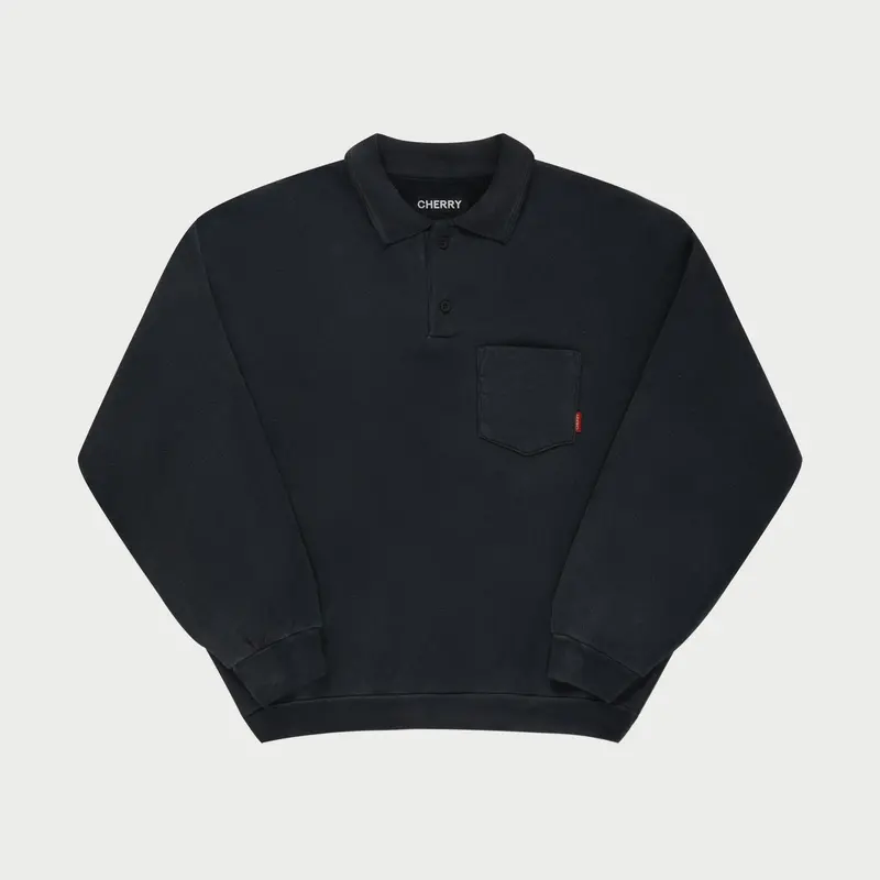 Basic L/S Polo Fleece (Black) 1