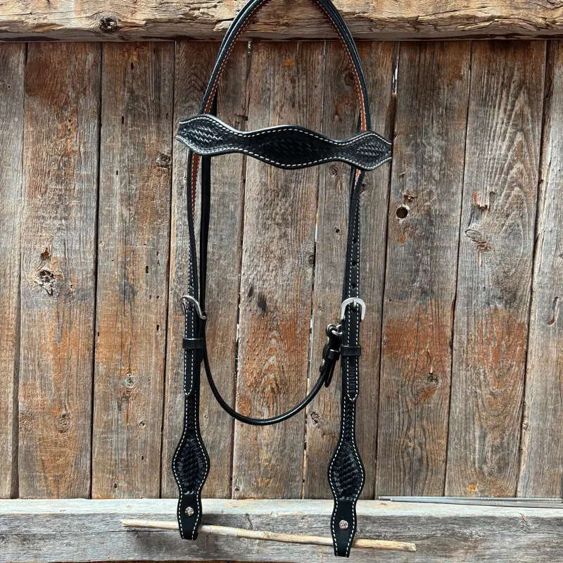 Basketweave Black Browband Draft Headstall / Bridle 1
