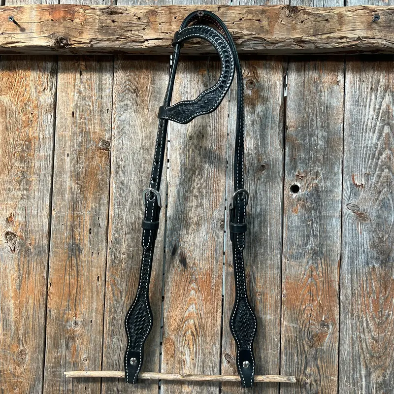 Basketweave Black One Ear Headstall / Bridle 1