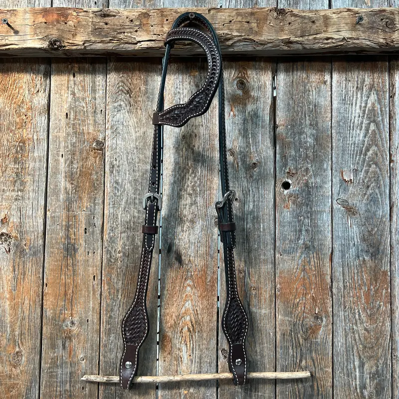 Basketweave Dark Oil One Ear Headstall / Bridle 1
