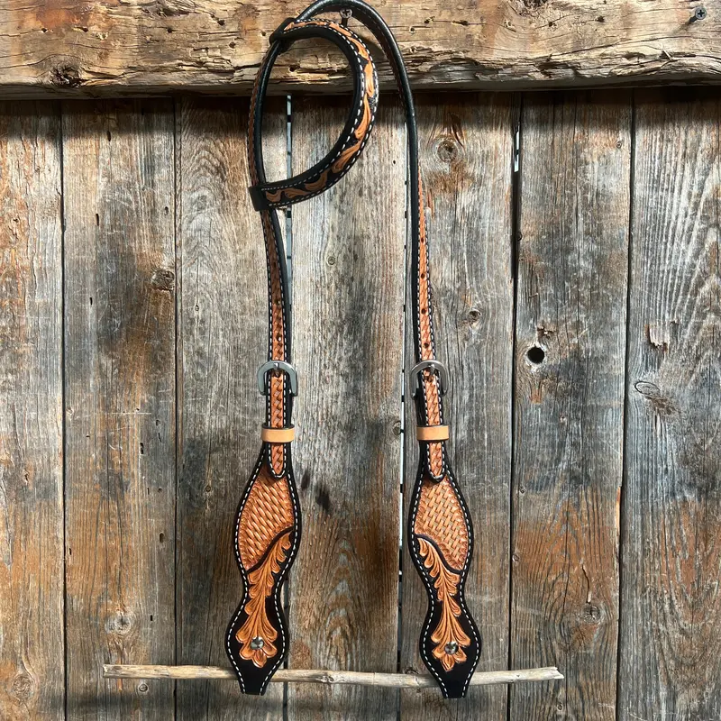 Basketweave - Leaf Scalloped Two Tone One Ear Headstall/Bridle #231871 1