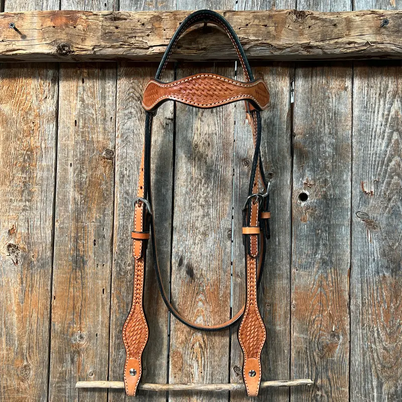 Basketweave Light Oil Browband Headstall / Bridle 1