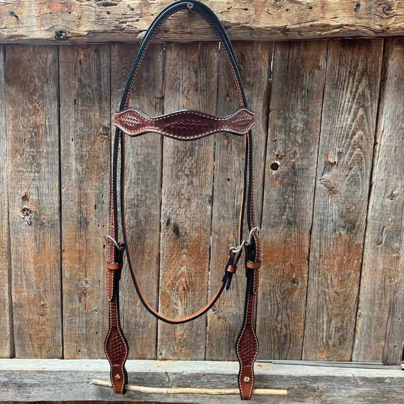 Basketweave Medium Oil Browband Draft Headstall / Bridle 1