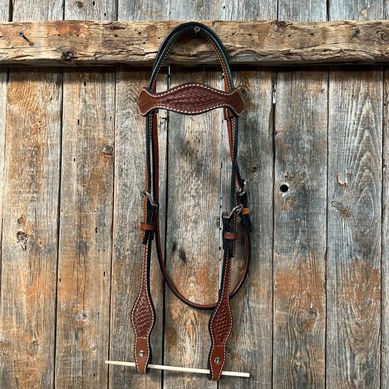 Basketweave Medium Oil Browband Headstall / Bridle 1