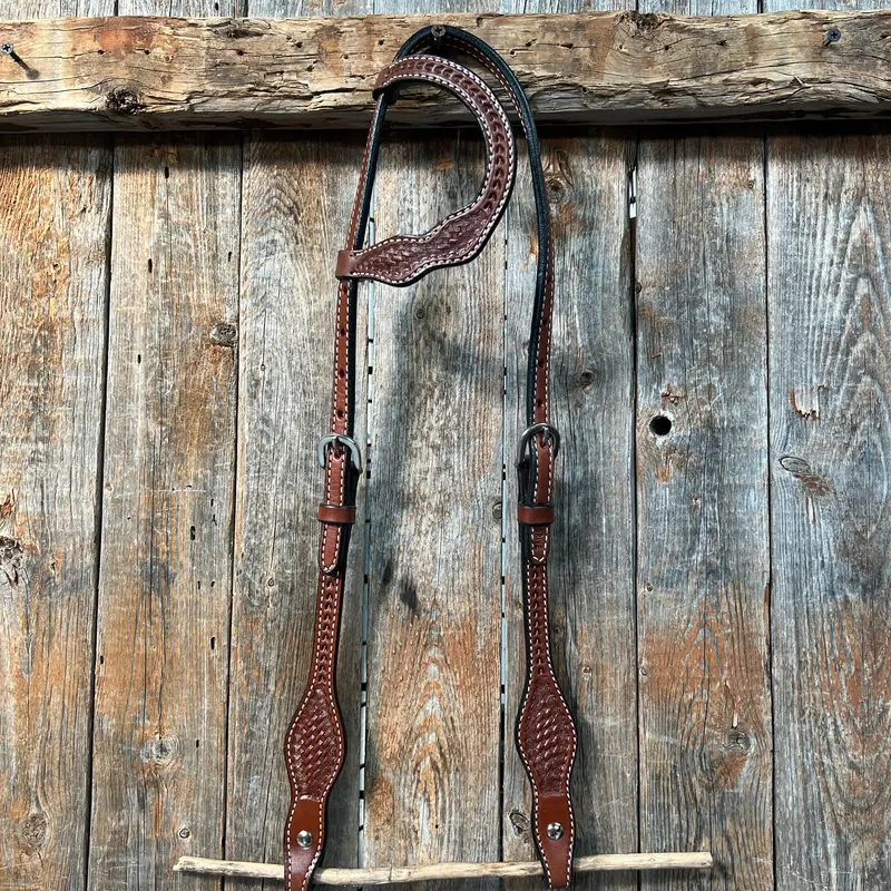 Basketweave Medium Oil One Ear Headstall / Bridle 1