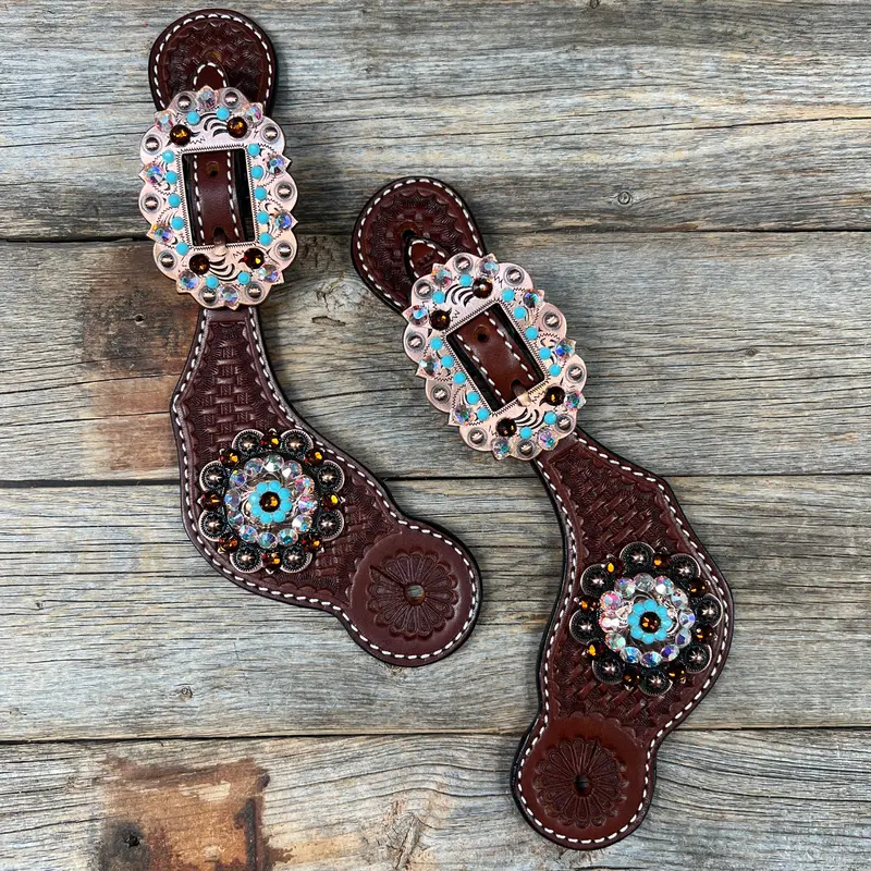 Basketweave Spur Straps - Copper Conchos #Ss104 1