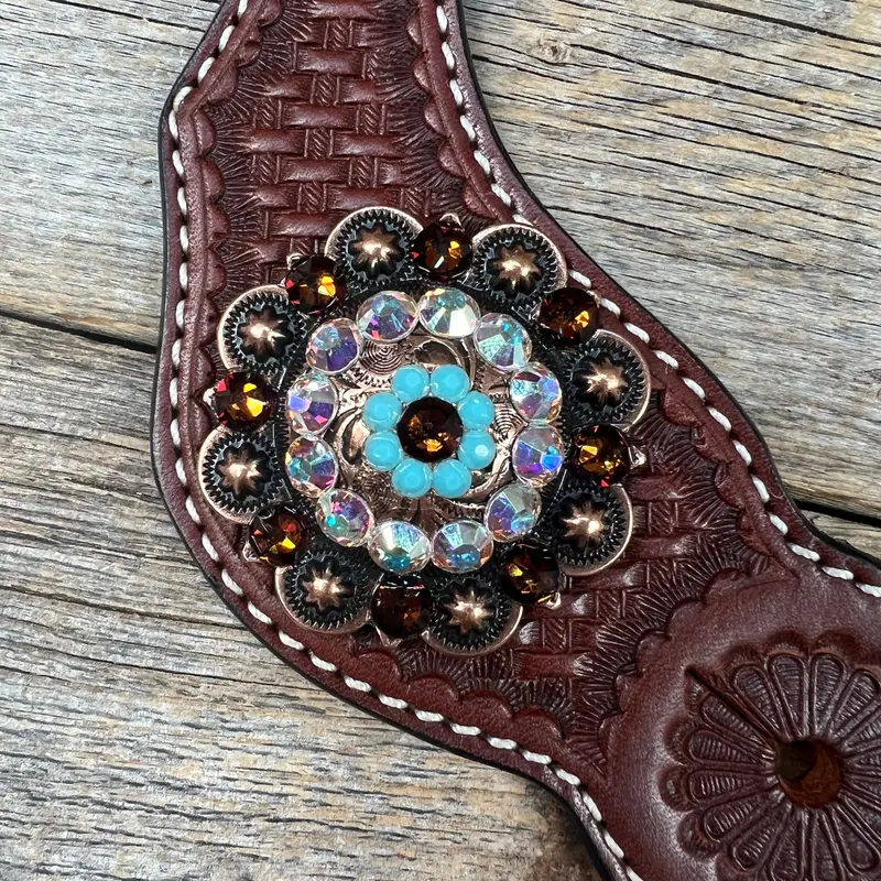 Basketweave Spur Straps - Copper Conchos #Ss104 2