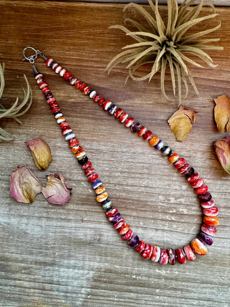 Be Bold - 22-Inch Spiny Oyster & Wampum Statement Necklace With Sterling Silver Pearls 1