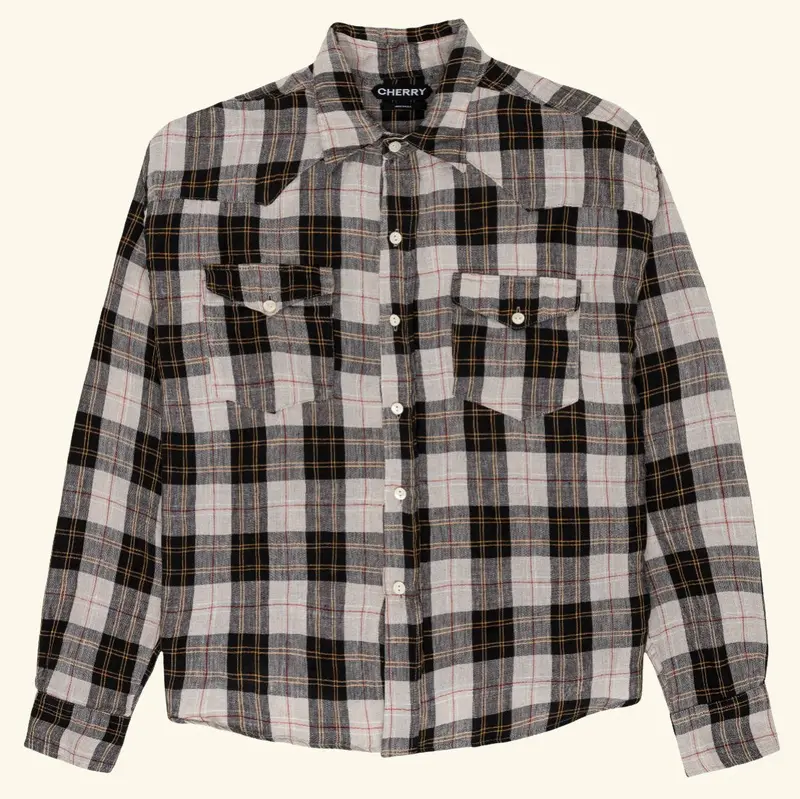 Big Western Plaid Linen Shirt (Black) 1