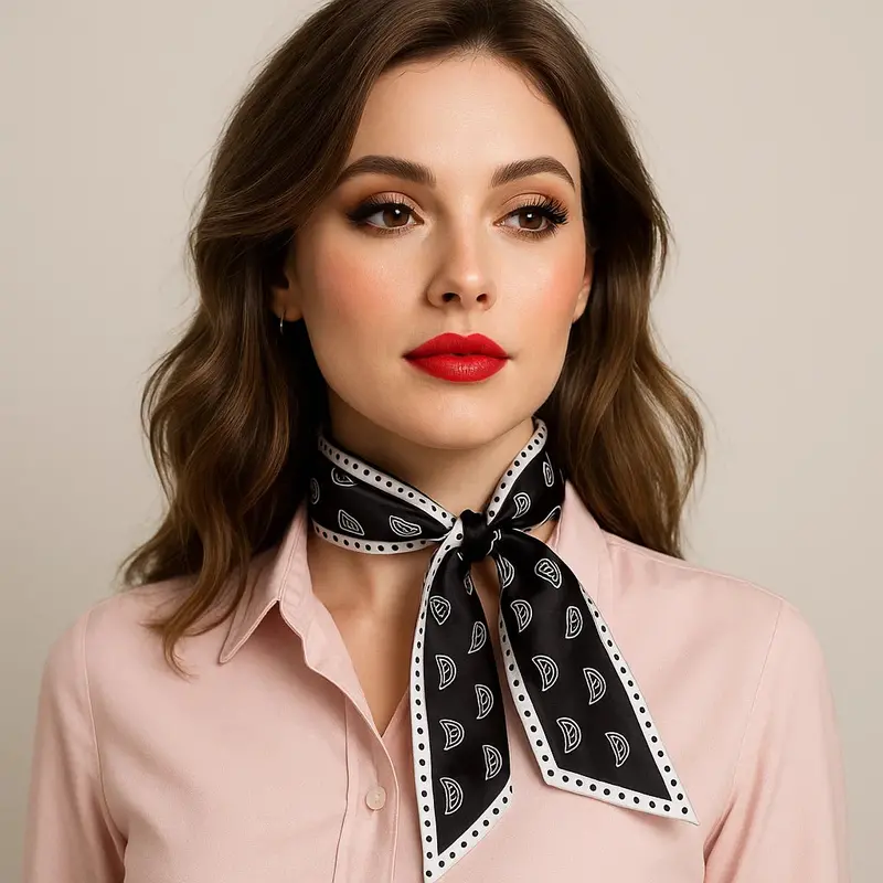 Black And White Western Skinny Mini Wild Rag Scarf / Cowgirl Necktie #Tw108 1