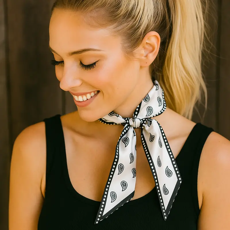 Black And White Western Skinny Mini Wild Rag Scarf / Cowgirl Necktie #Tw120 1