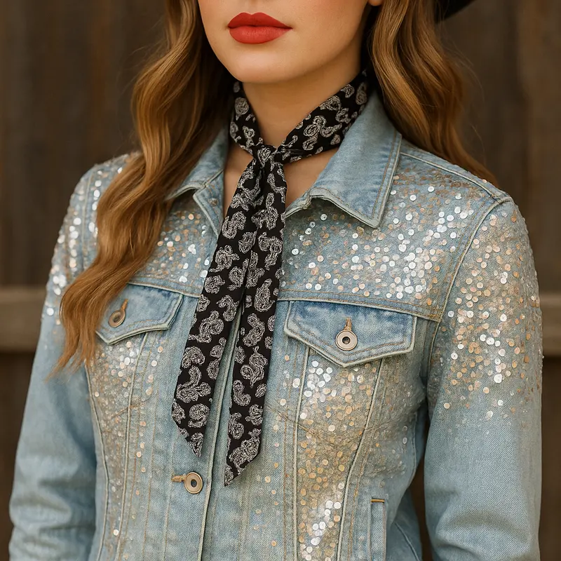 Black And White Western Skinny Mini Wild Rag Scarf / Cowgirl Necktie #Tw332 1