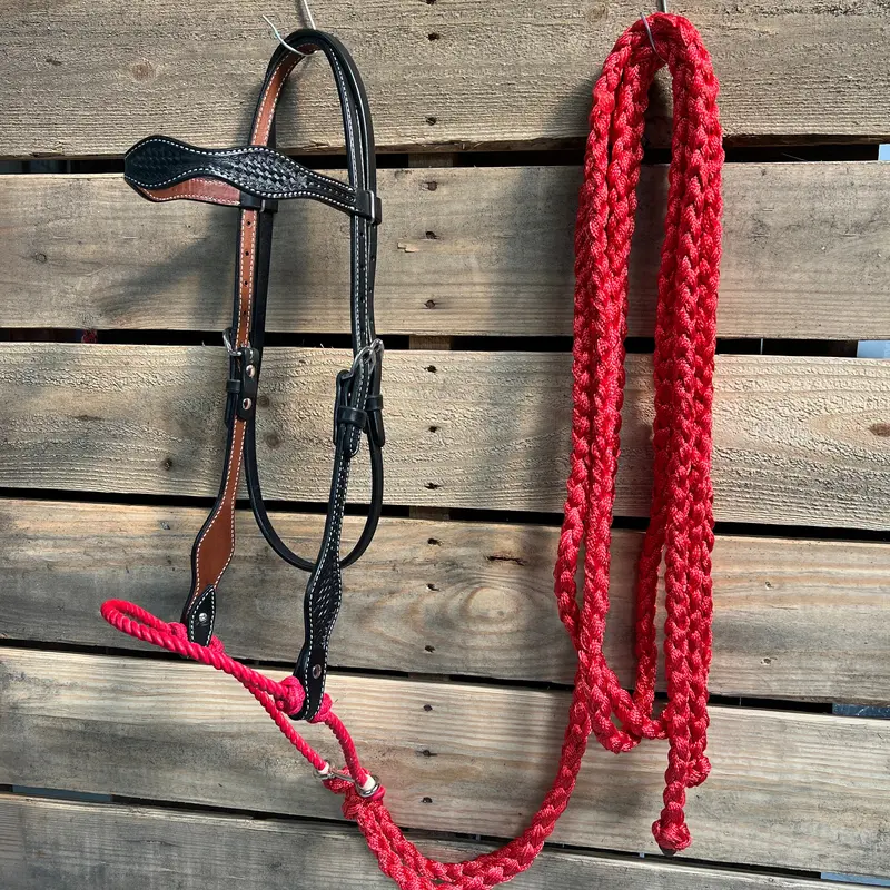 Black Basketweave Red Loping Hackamore #Lhk002 1