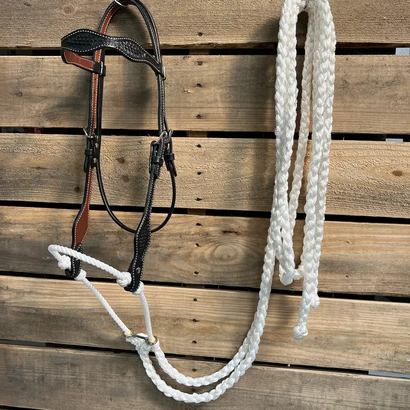 Black Basketweave White Loping Hackamore #Lhk004 1