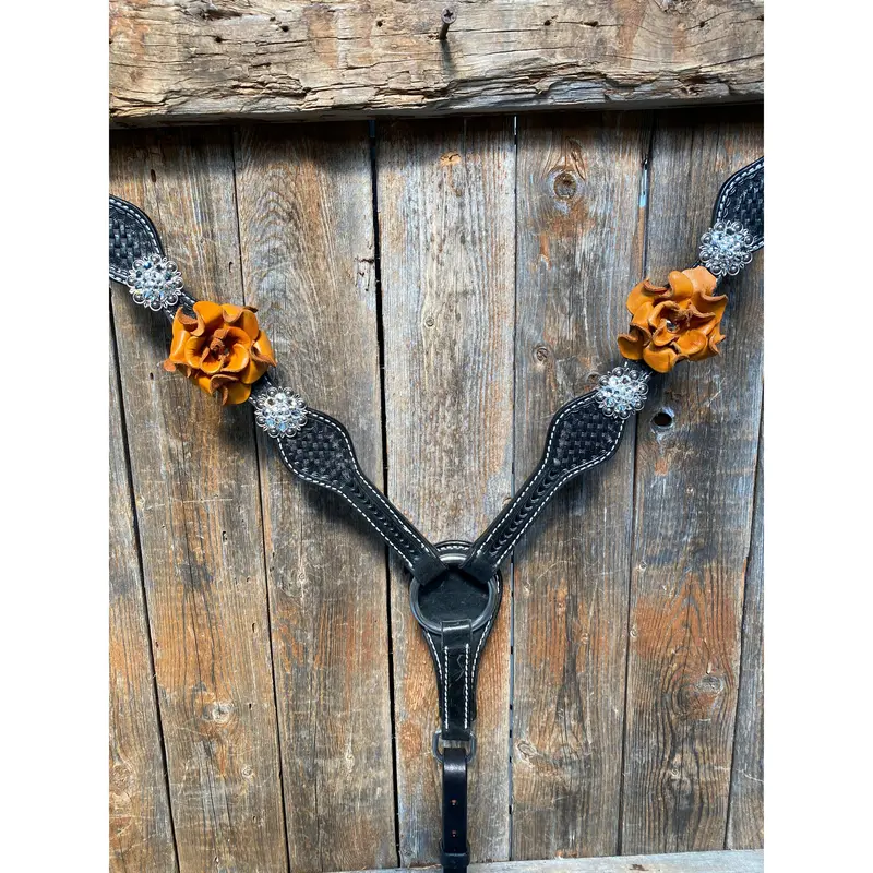Black Basketweave Yellow And Clear Browband / One Ear Tack Set #Bbbc442 5