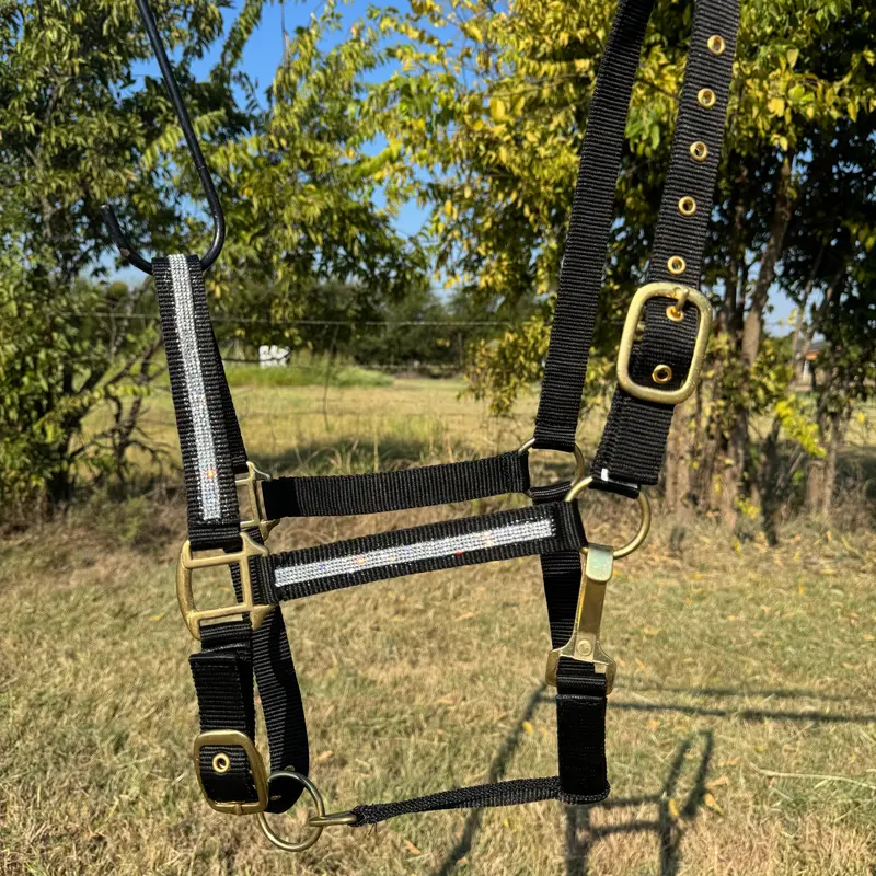 Black Bling Nylon Horse Halter Bnhblk 1