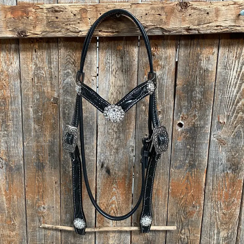 Black Browband Headstall / Bridle & Crystal Conchos #Bb205 1