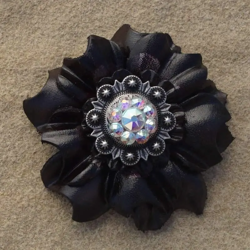 Black Carnation Flower With Antique Silver Ab 1" Concho 1
