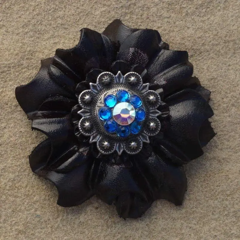 Black Carnation Flower With Antique Silver Capri And Ab 1" Concho 1