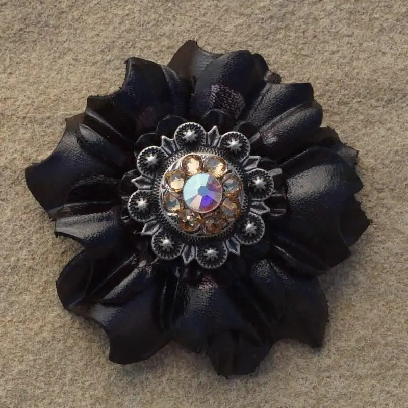 Black Carnation Flower With Antique Silver Champagne & Ab 1" Concho 1
