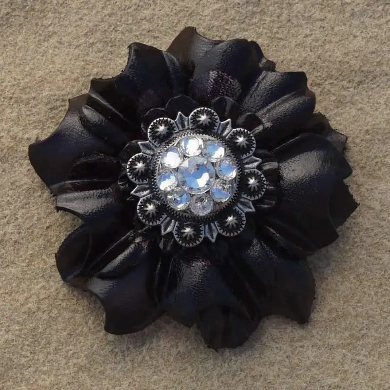 Black Carnation Flower With Antique Silver Clear 1" Concho 1