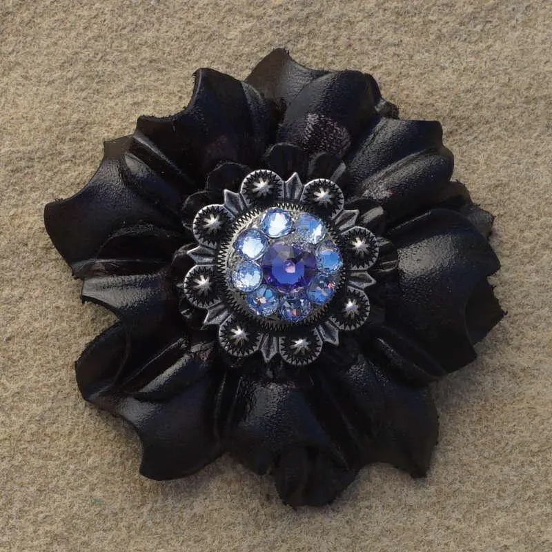 Black Carnation Flower With Antique Silver Lilac And Light Sapphire 1" Concho 1