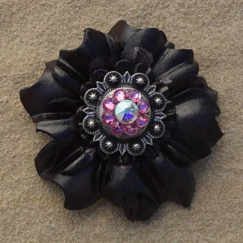 Black Carnation Flower With Antique Silver Pink And Ab 1" Concho 1