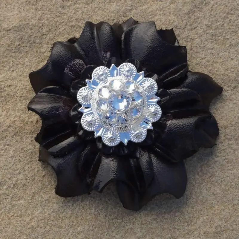 Black Carnation Flower With Bright Silver Clear 1" Concho 1