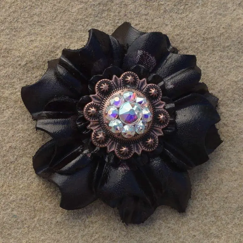 Black Carnation Flower With Copper Ab 1" Concho 1