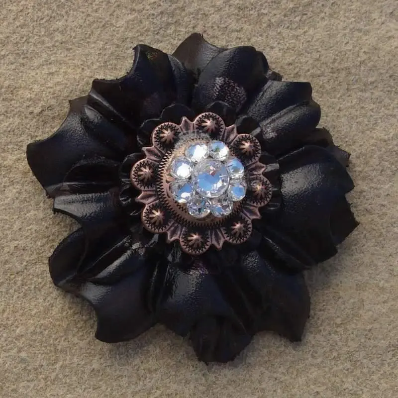 Black Carnation Flower With Copper Clear 1" Concho 1