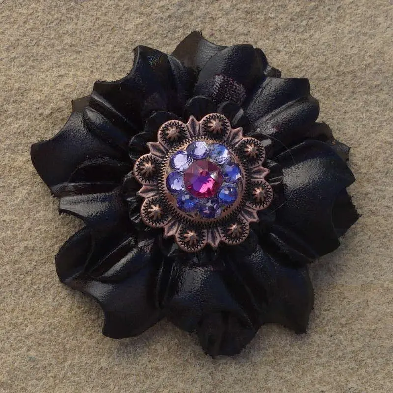 Black Carnation Flower With Copper Fuchsia And Lilac 1" Concho 1
