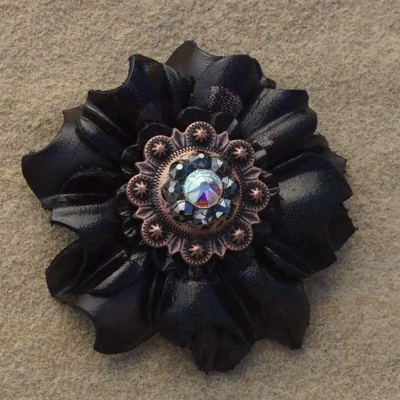Black Carnation Flower With Copper Jet And Ab 1" Concho 1