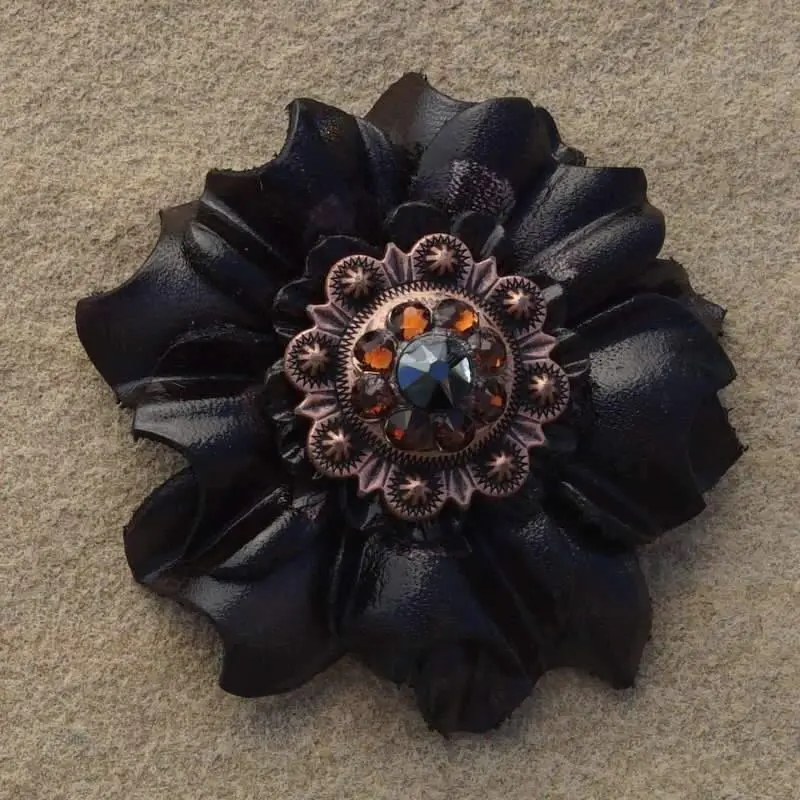 Black Carnation Flower With Copper Jet & Topaz 1" Concho 1
