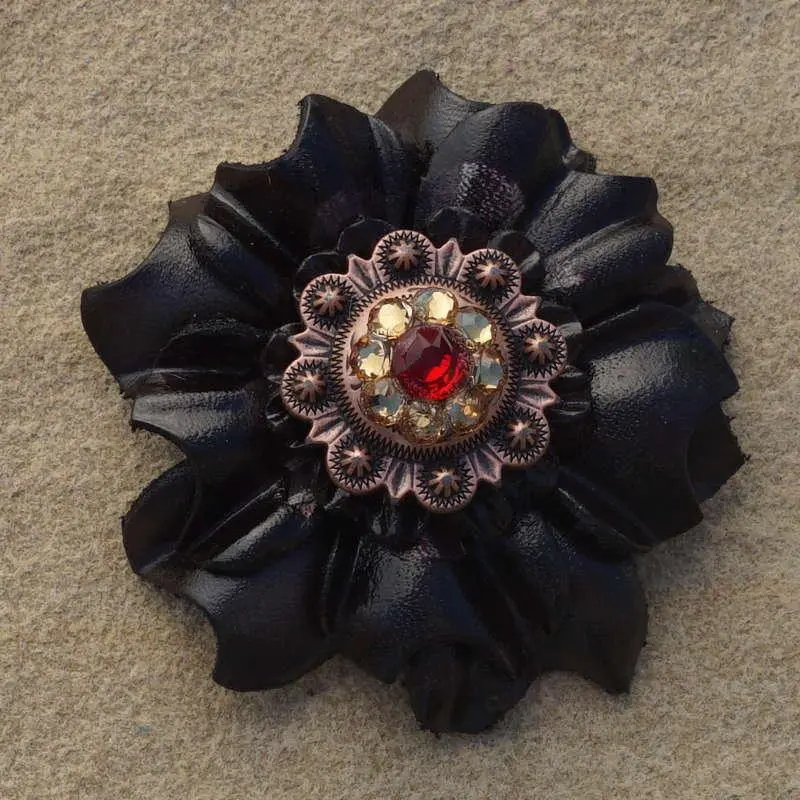 Black Carnation Flower With Copper Ruby And Champagne 1" Concho 1