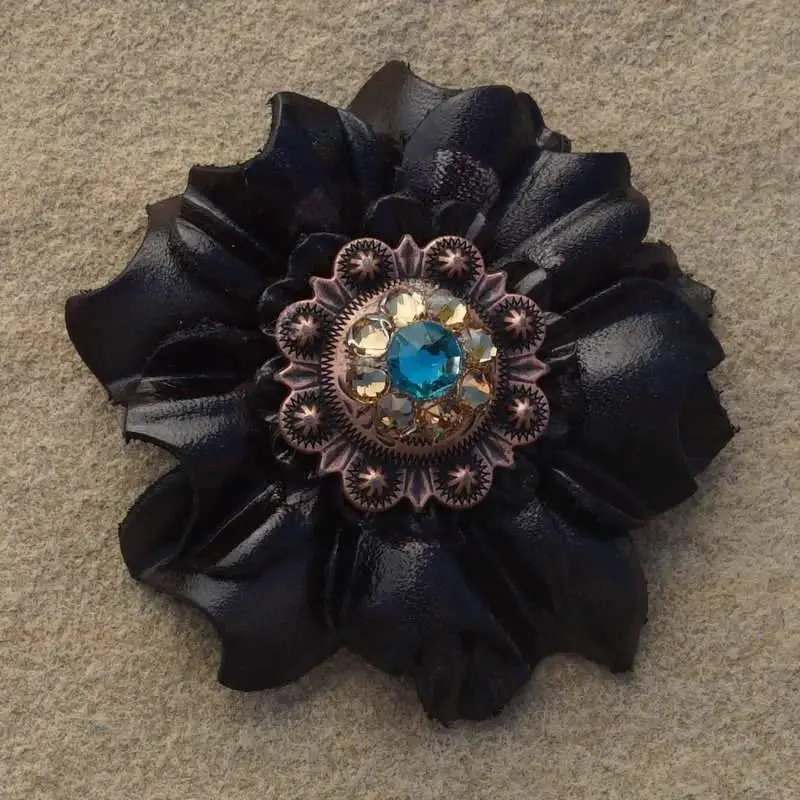 Black Carnation Flower With Copper Teal & Champagne 1" Concho 1
