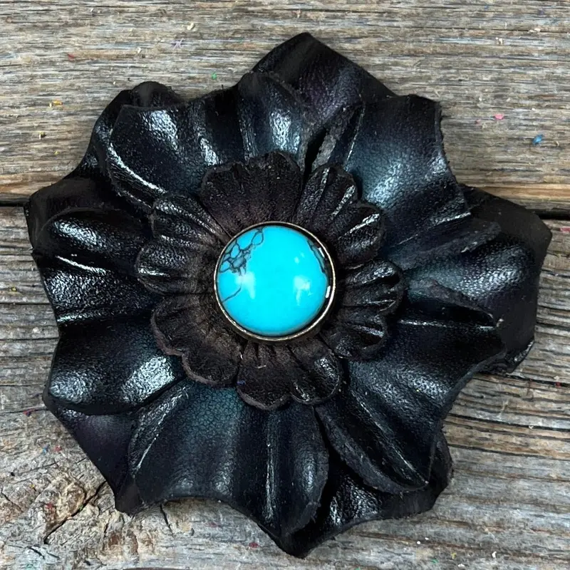 Black Carnation Flower With Round Turquoise Cabochon 1