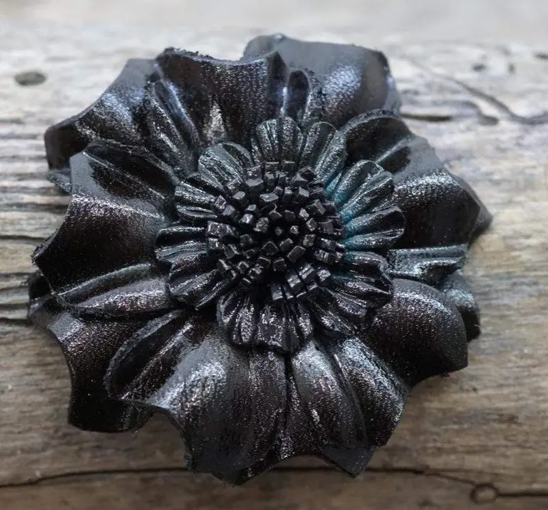 Black Carnation Leather Flower 1