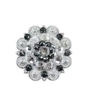 Black & Clear Bright Silver 1.5" European Crystal Concho 1