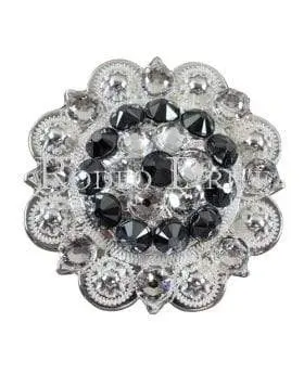 Black & Clear Bright Silver 2" European Crystal Concho 1