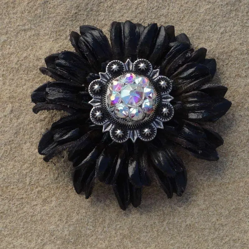 Black Daisy Flower With Antique Silver Ab 1" Concho 1