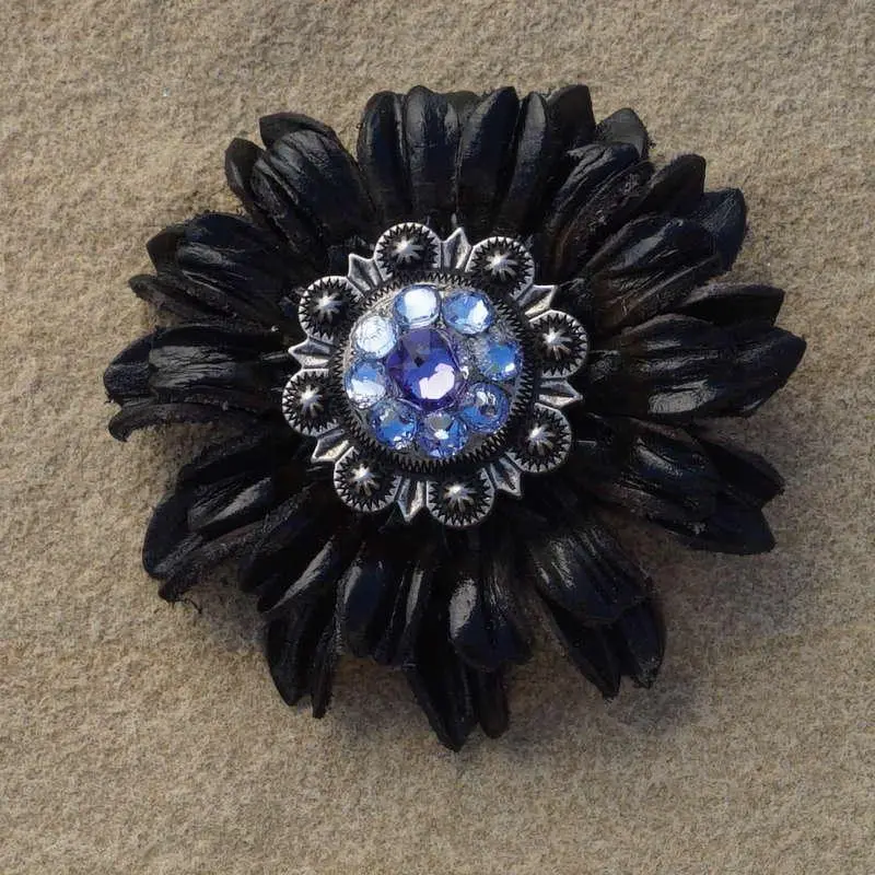Black Daisy Flower With Antique Silver Lilac And Light Sapphire 1" Concho 1