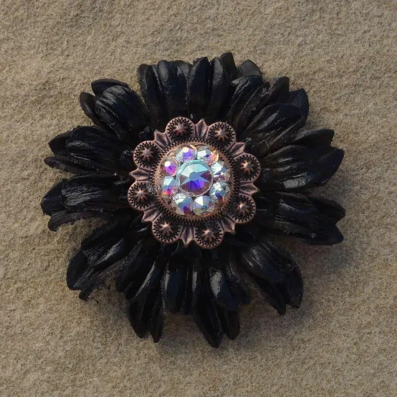 Black Daisy Flower With Copper Ab 1" Concho 1