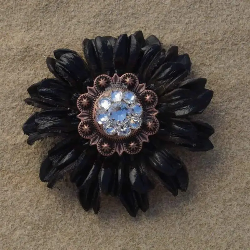 Black Daisy Flower With Copper Clear 1" Concho 1