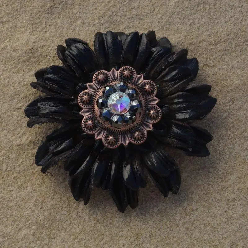 Black Daisy Flower With Copper Jet And Ab 1" Concho 1